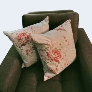 Pottery Barn Set Of Pillows Floral Rose Cream and Pink